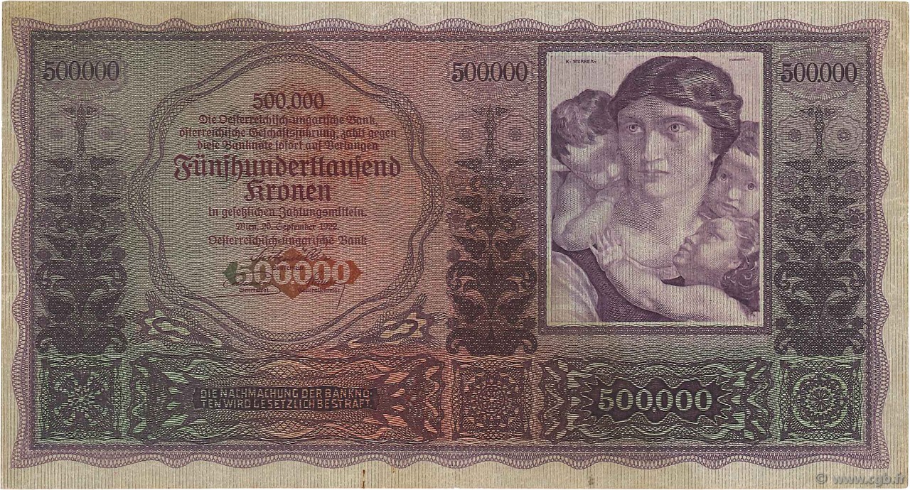 500000 Kronen ÖSTERREICH  1922 P.084 fVZ