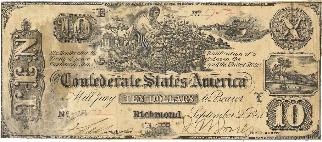 10 Dollars ESTADOS CONFEDERADOS DE AMÉRICA  1861 P.28 BC