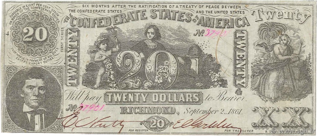 20 Dollars 美利堅聯盟國  1861 P.33 VF