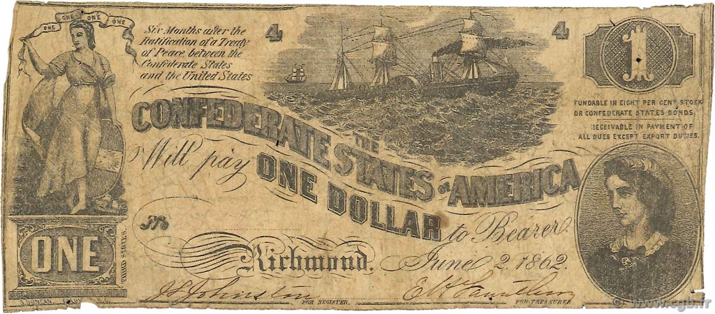 1 Dollar KONFÖDERIERTE STAATEN VON AMERIKA  1862 P.39 SGE