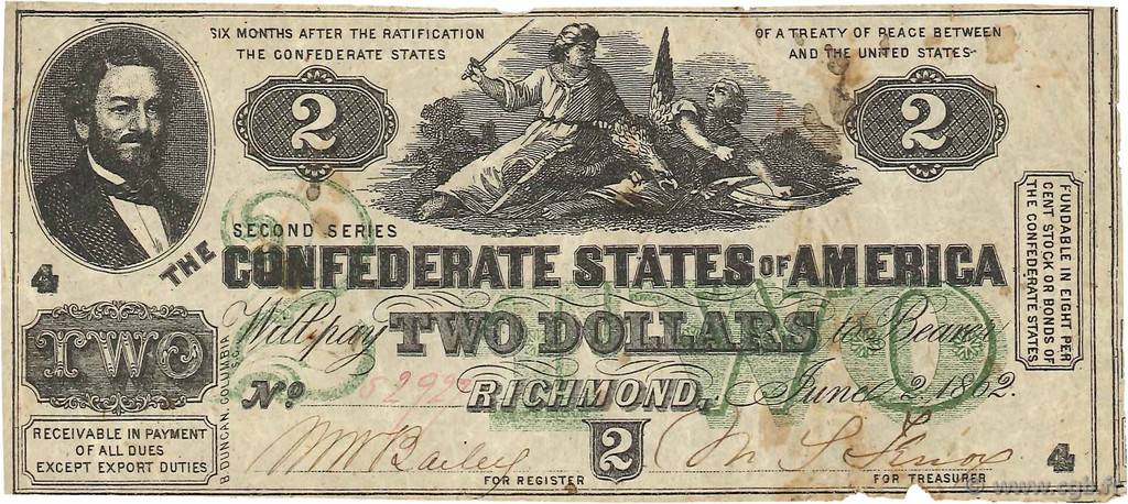 2 Dollars Гражданская война в США  1862 P.42 F+