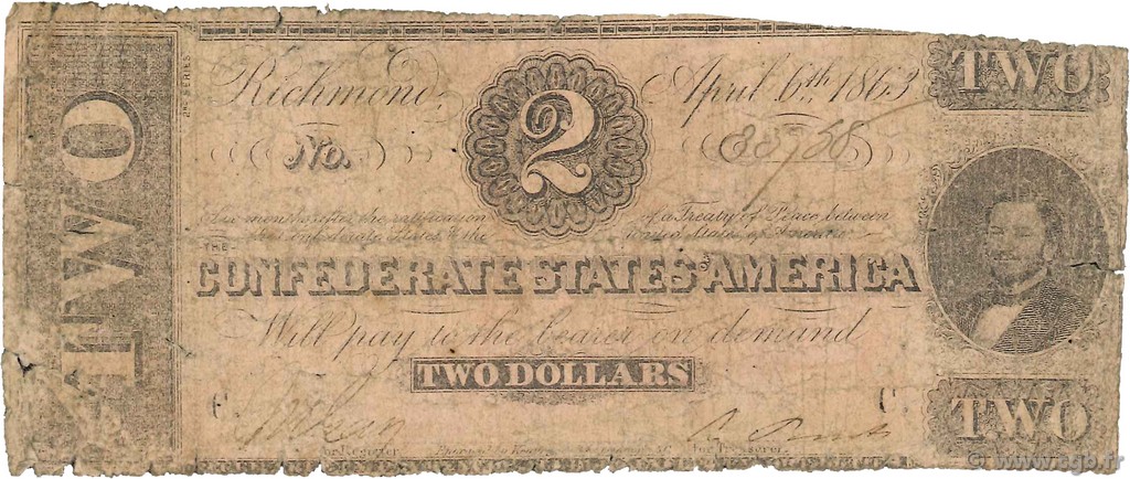2 Dollars STATI CONFEDERATI D AMERICA  1863 P.58a B