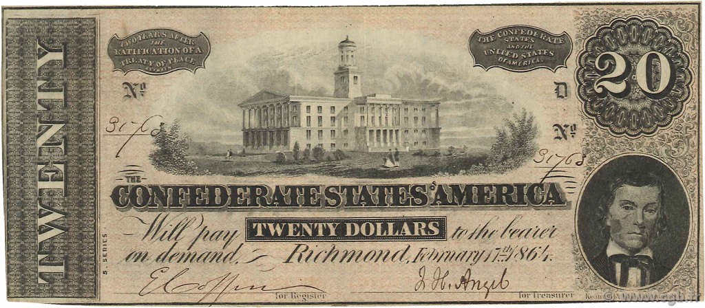 20 Dollars STATI CONFEDERATI D AMERICA  1864 P.69 BB