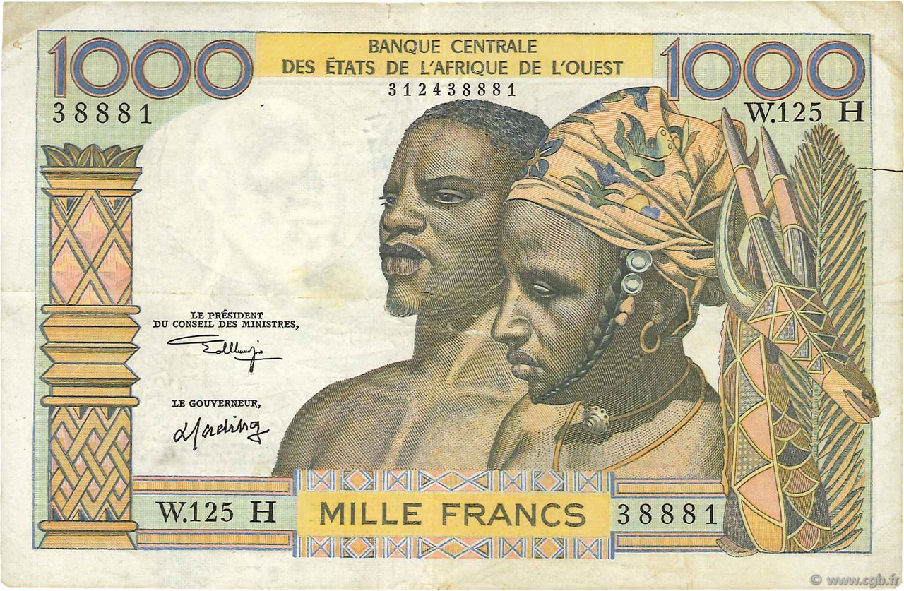 1000 Francs STATI AMERICANI AFRICANI  1973 P.603Hl q.BB