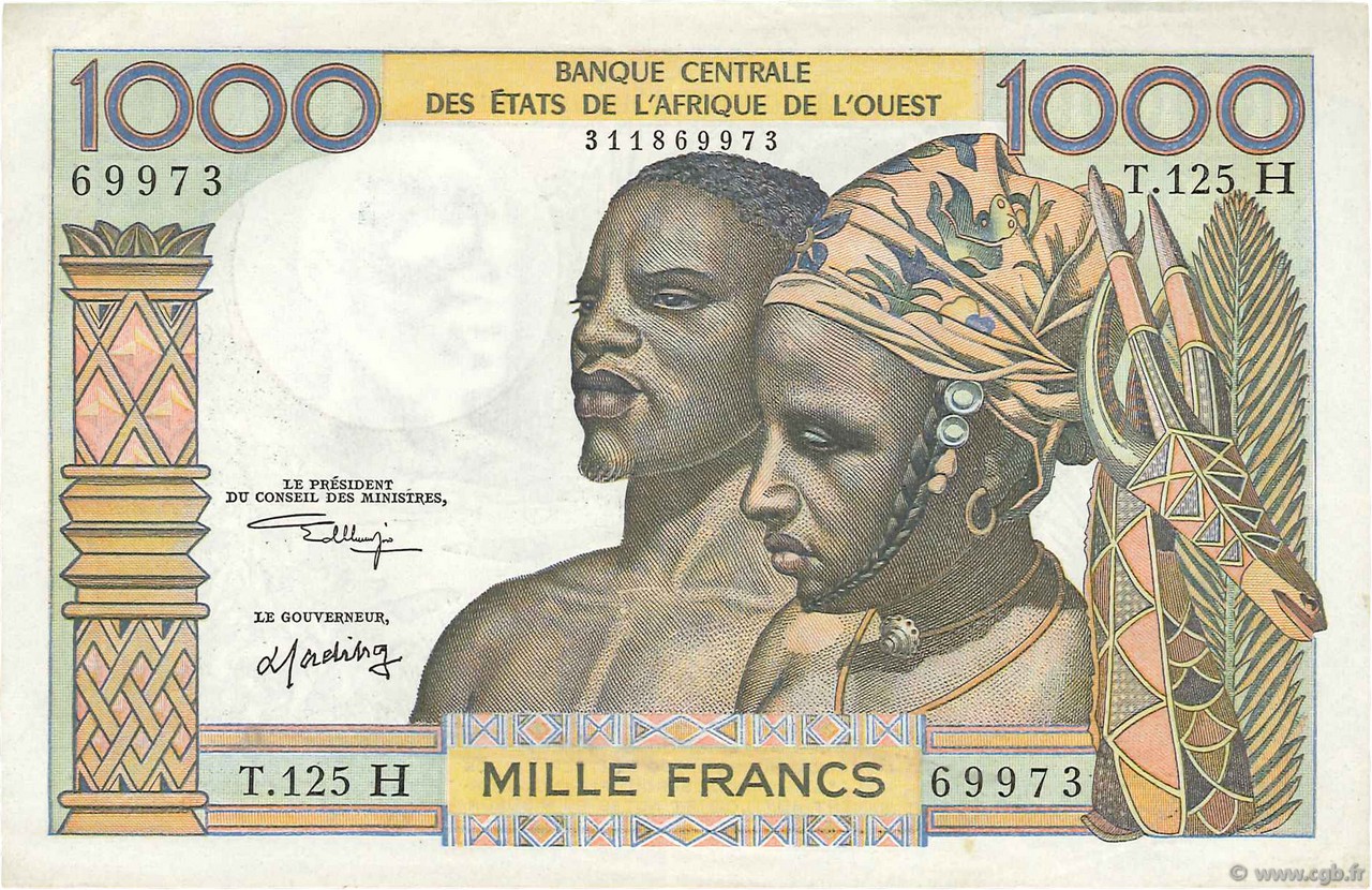 1000 Francs WEST AFRIKANISCHE STAATEN  1973 P.603Hl fVZ