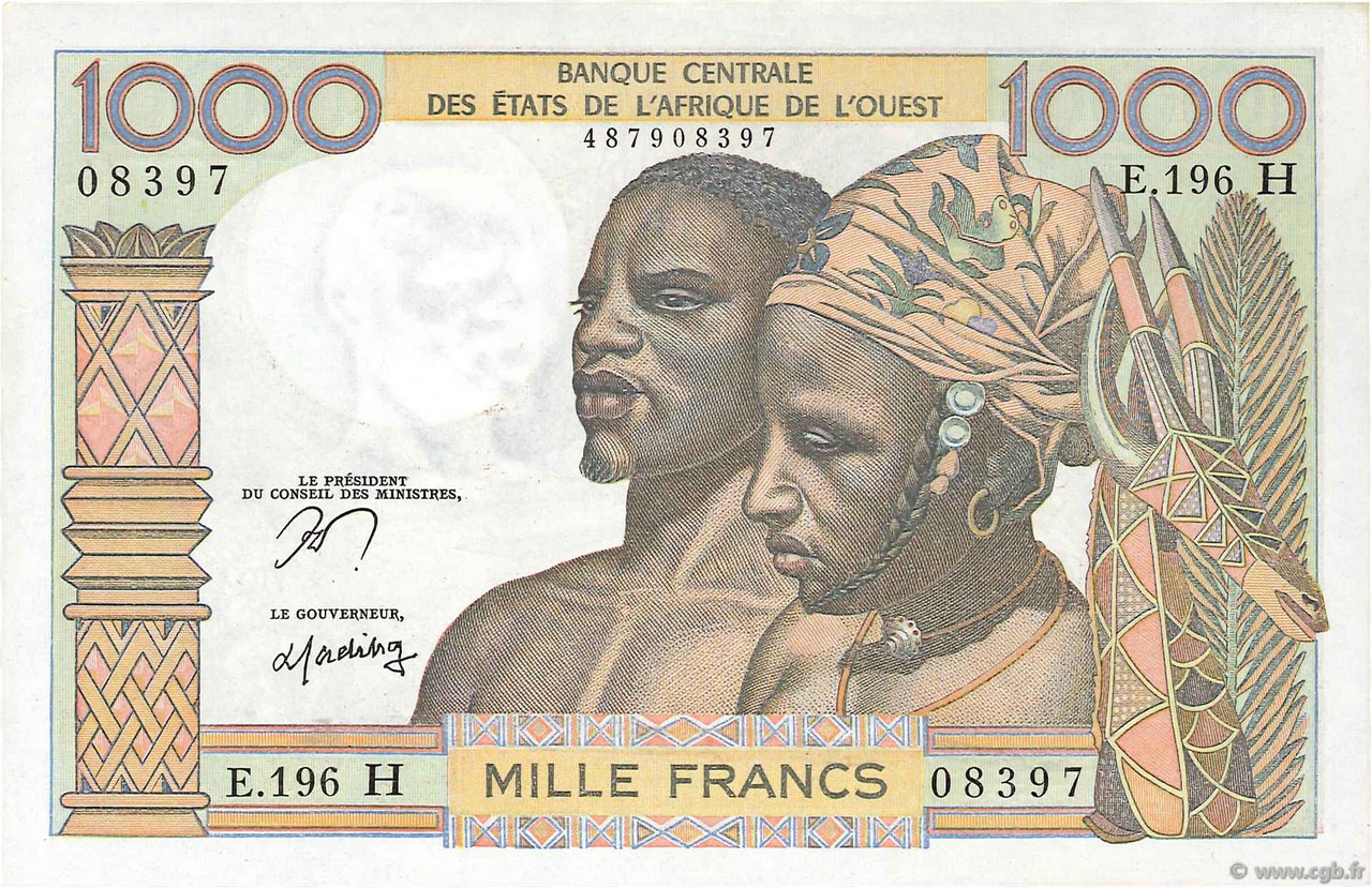 1000 Francs WEST AFRIKANISCHE STAATEN  1977 P.603Hn fST