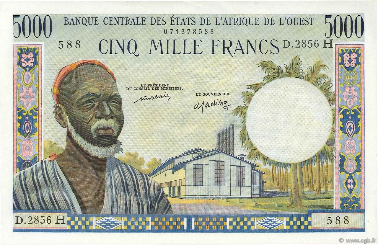 5000 Francs ESTADOS DEL OESTE AFRICANO  1977 P.604Hm EBC