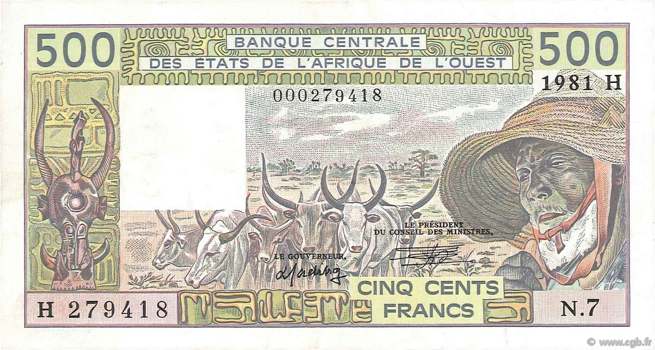 500 Francs ESTADOS DEL OESTE AFRICANO  1981 P.606Hc MBC