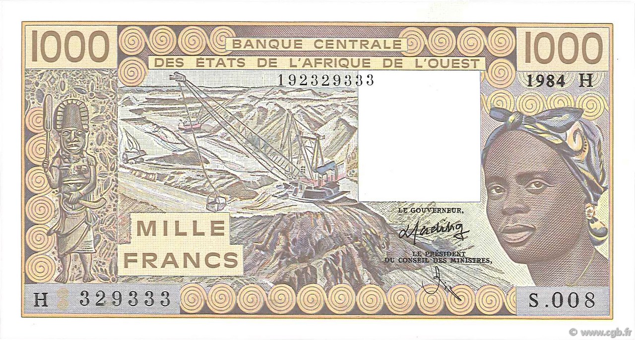 1000 Francs WEST AFRICAN STATES  1984 P.607Hd XF