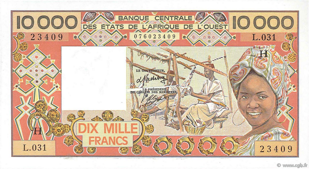 10000 Francs STATI AMERICANI AFRICANI  1986 P.609Hh AU+