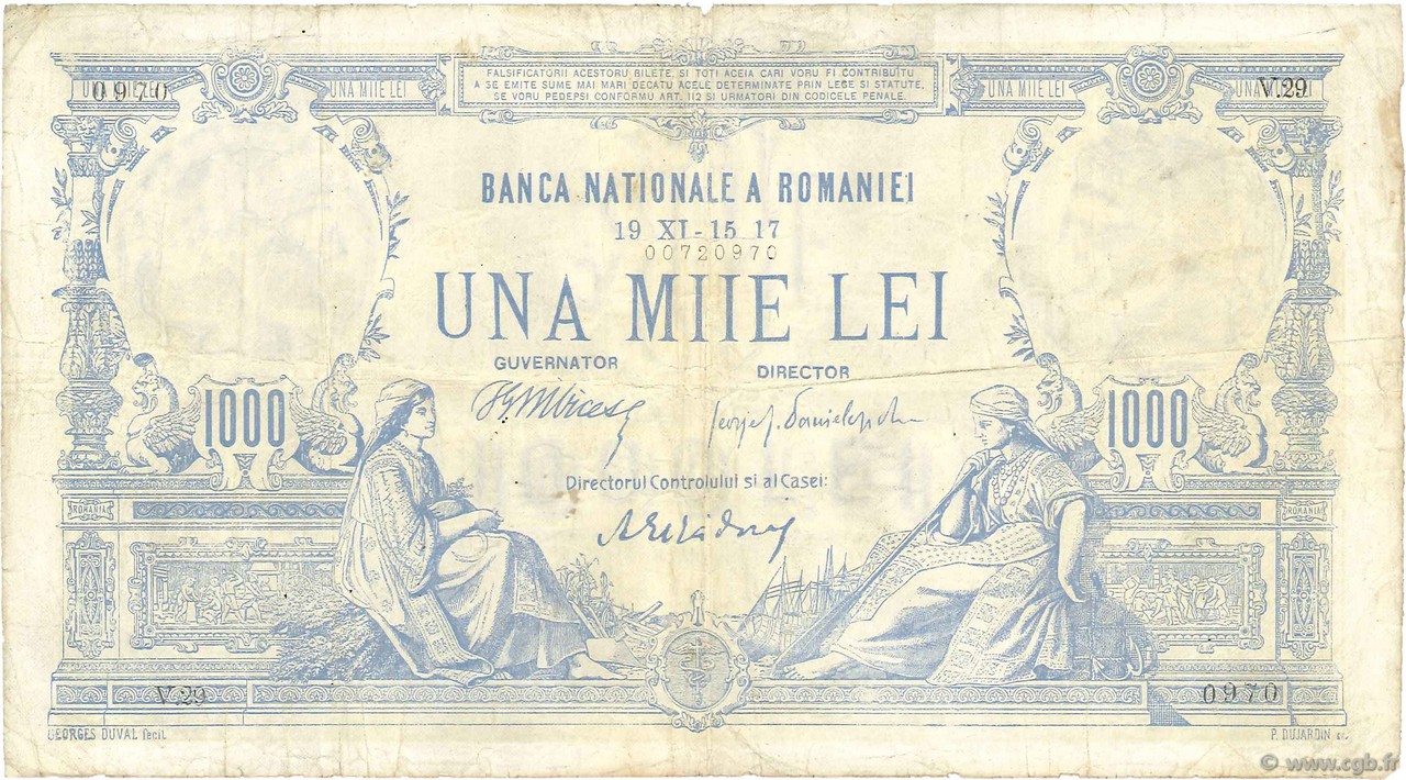 1000 Lei ROMANIA  1917 P.023a F+