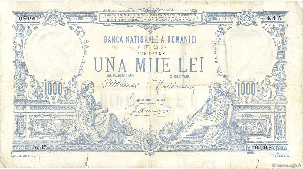 1000 Lei ROMANIA  1920 P.023a MB