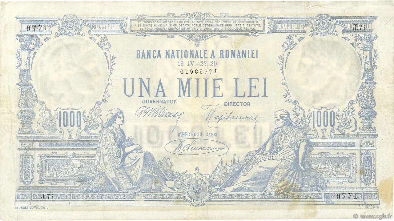 1000 Lei ROMANIA  1920 P.023a q.BB