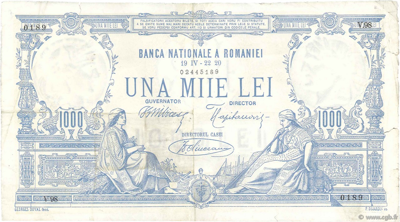 1000 Lei ROMANIA  1920 P.023a VF-