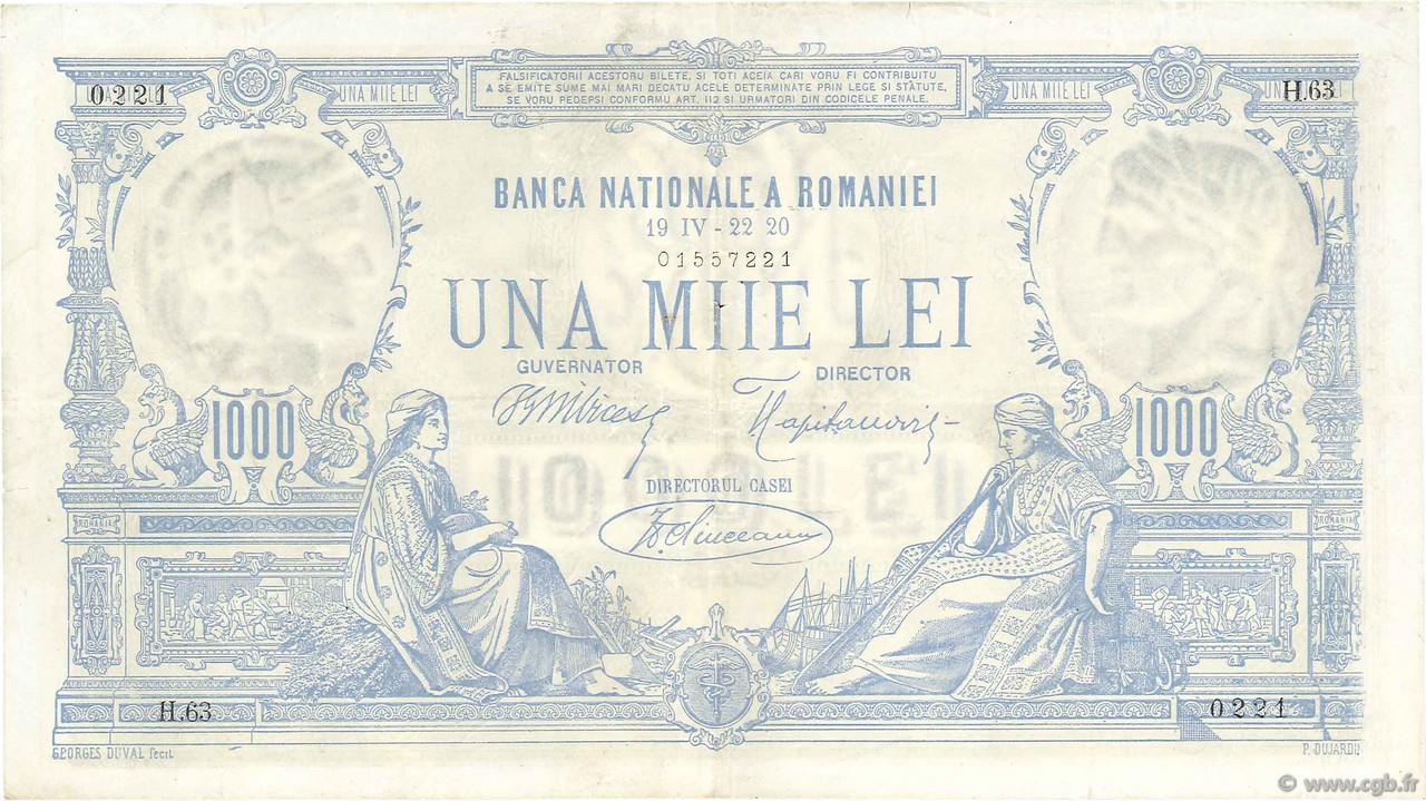 1000 Lei ROMANIA  1920 P.023a q.SPL