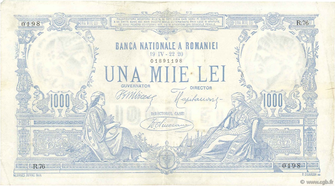 1000 Lei ROMANIA  1920 P.023a q.SPL