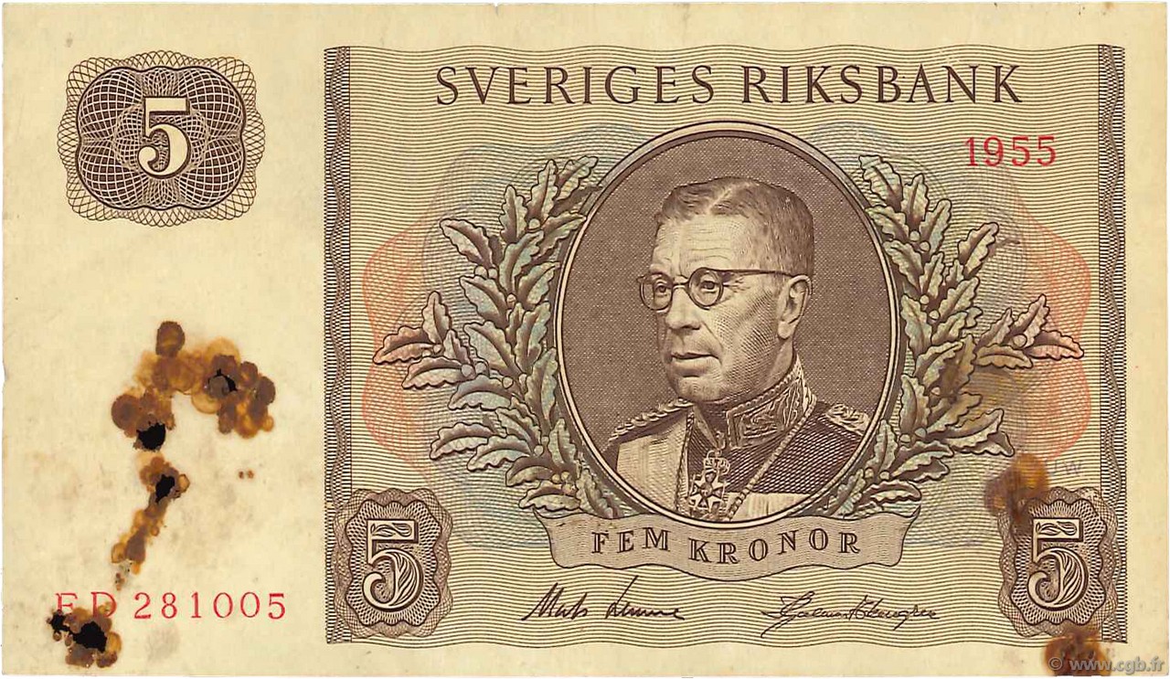 5 Kronor SUÈDE  1955 P.42b MB
