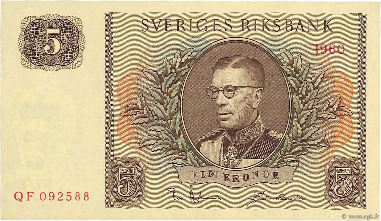 5 Kronor SUÈDE  1960 P.42e SC+