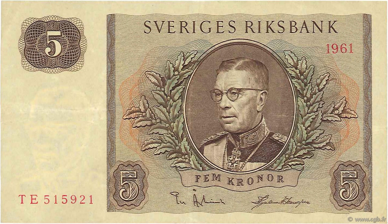 5 Kronor SUÈDE  1961 P.42f TTB+