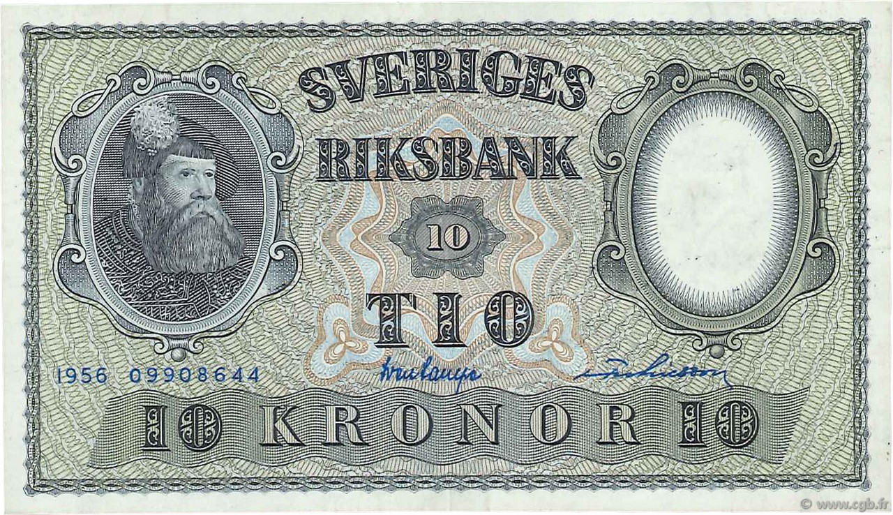 10 Kronor SWEDEN  1956 P.43d AU