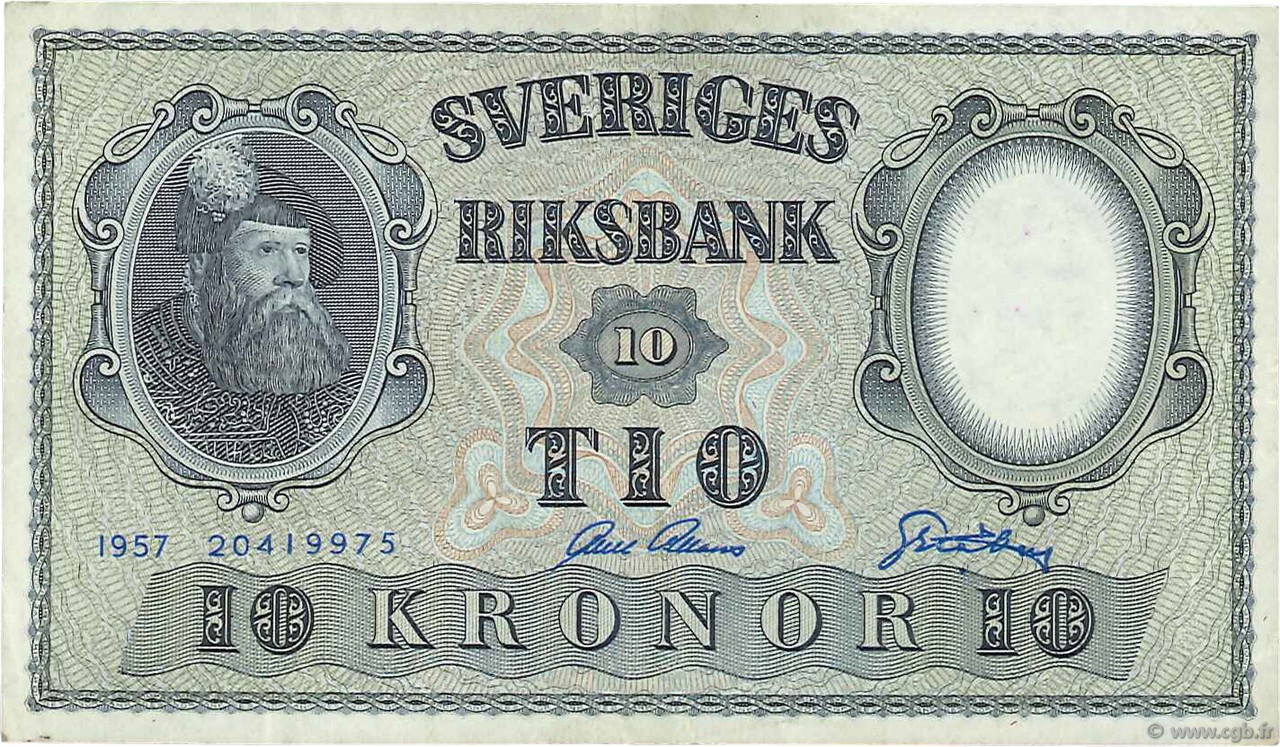 10 Kronor SUÈDE  1957 P.43e BB