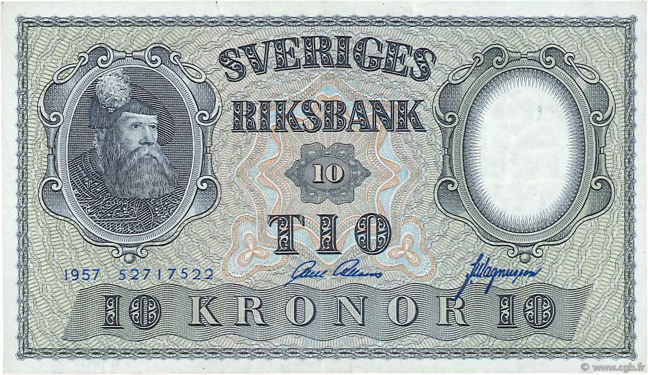 10 Kronor SUÈDE  1957 P.43e q.SPL