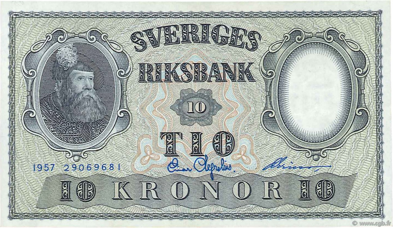 10 Kronor SUÈDE  1957 P.43e VZ