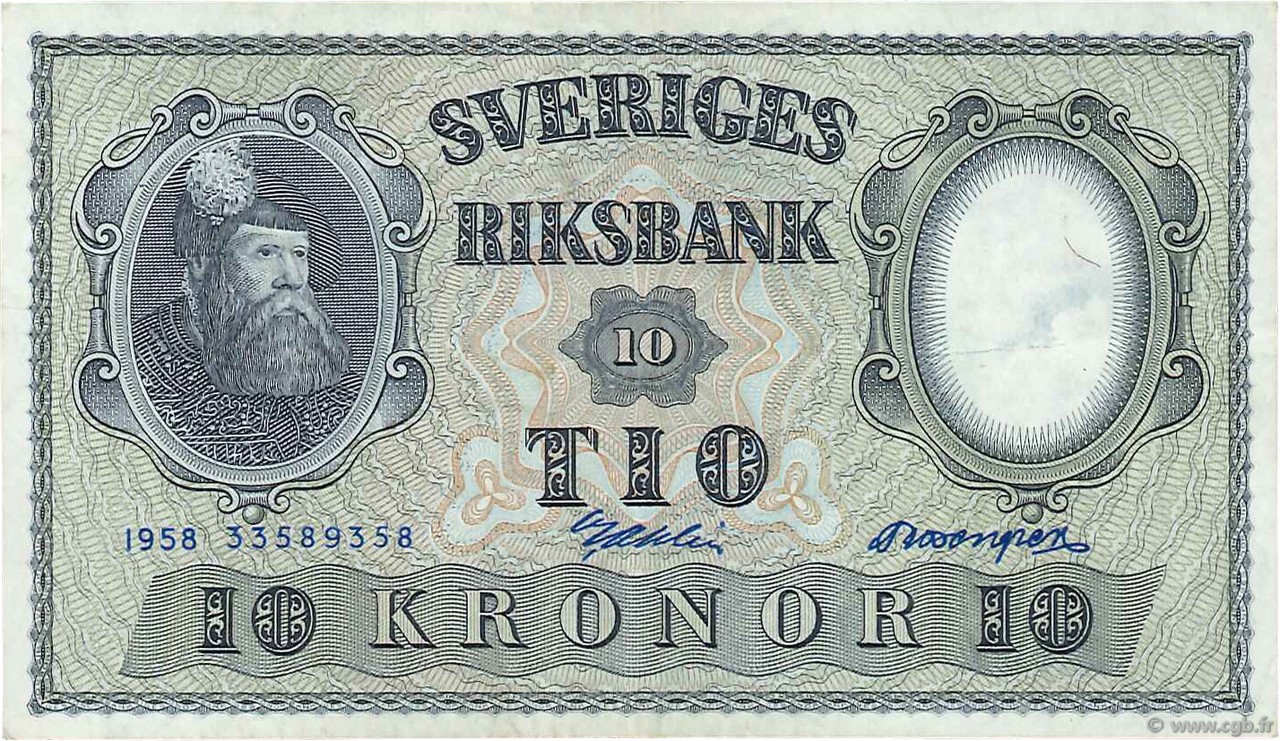 10 Kronor SUÈDE  1958 P.43f EBC