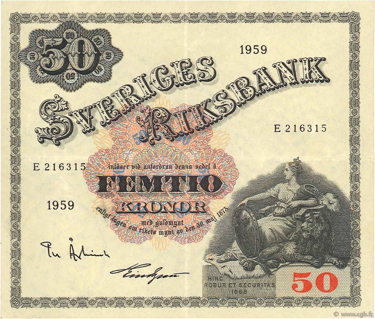 50 Kronor SUÈDE  1959 P.47a EBC