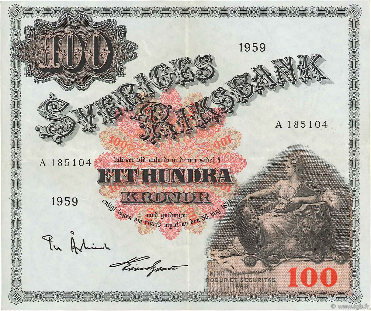 100 Kronor SUÈDE  1959 P.48a XF-