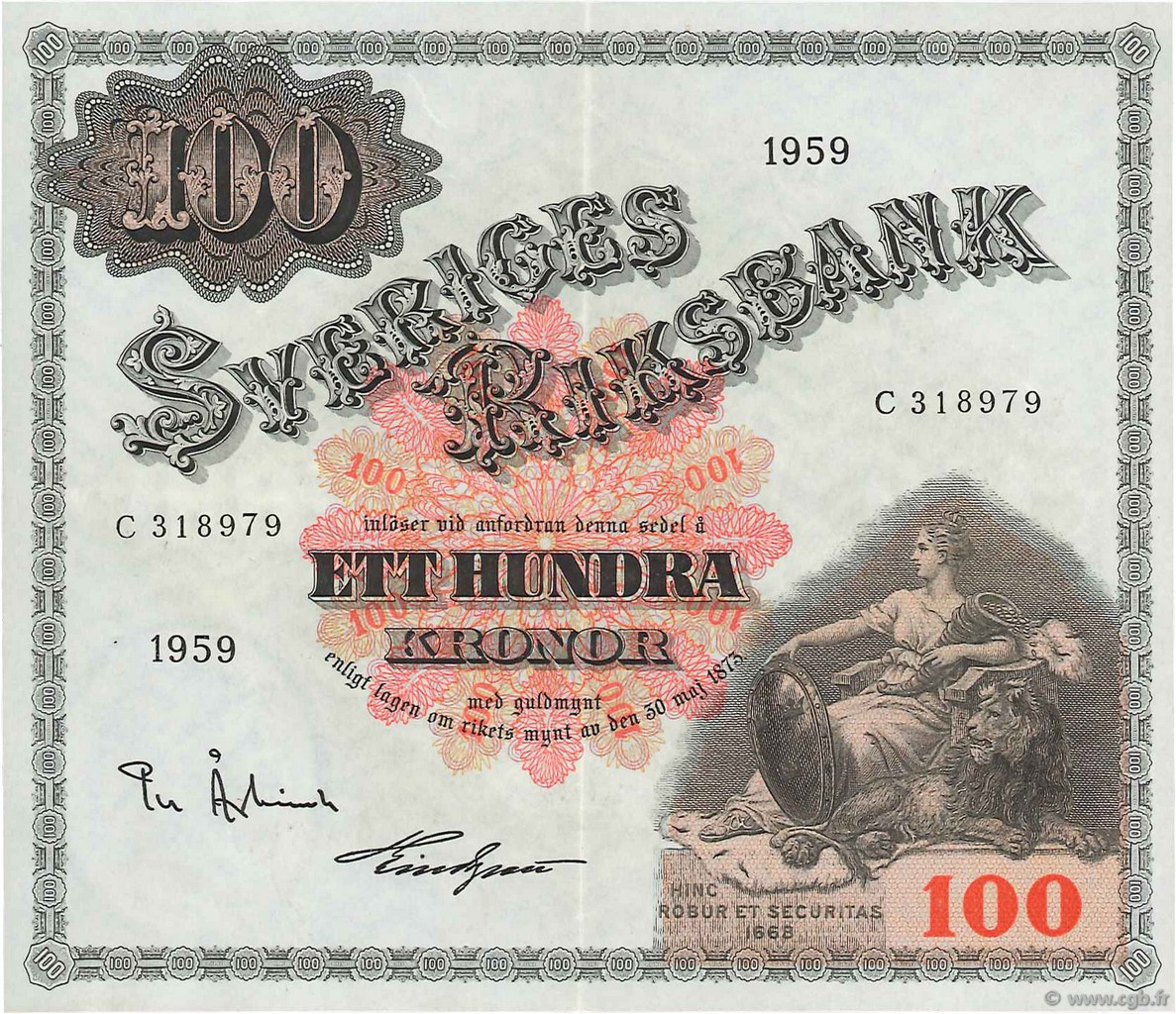 100 Kronor SUÈDE  1959 P.48a SPL+