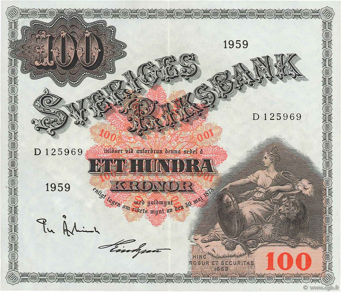 100 Kronor SUÈDE  1959 P.48a VZ+