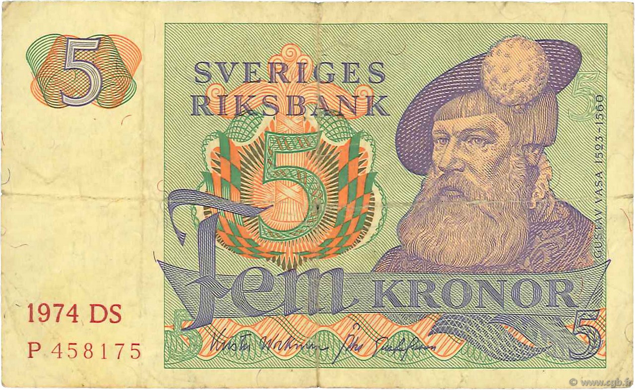 5 Kronor SWEDEN  1974 P.51c F