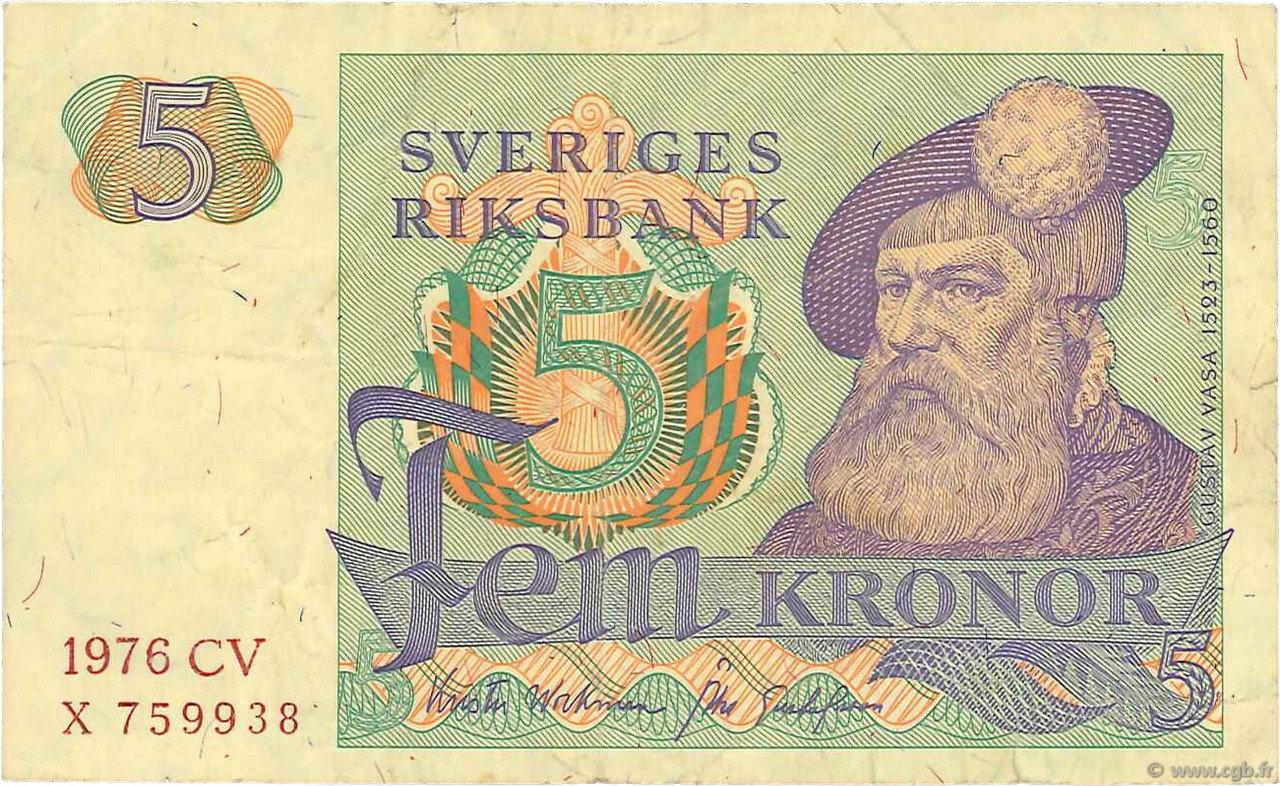 5 Kronor SUÈDE  1976 P.51c F