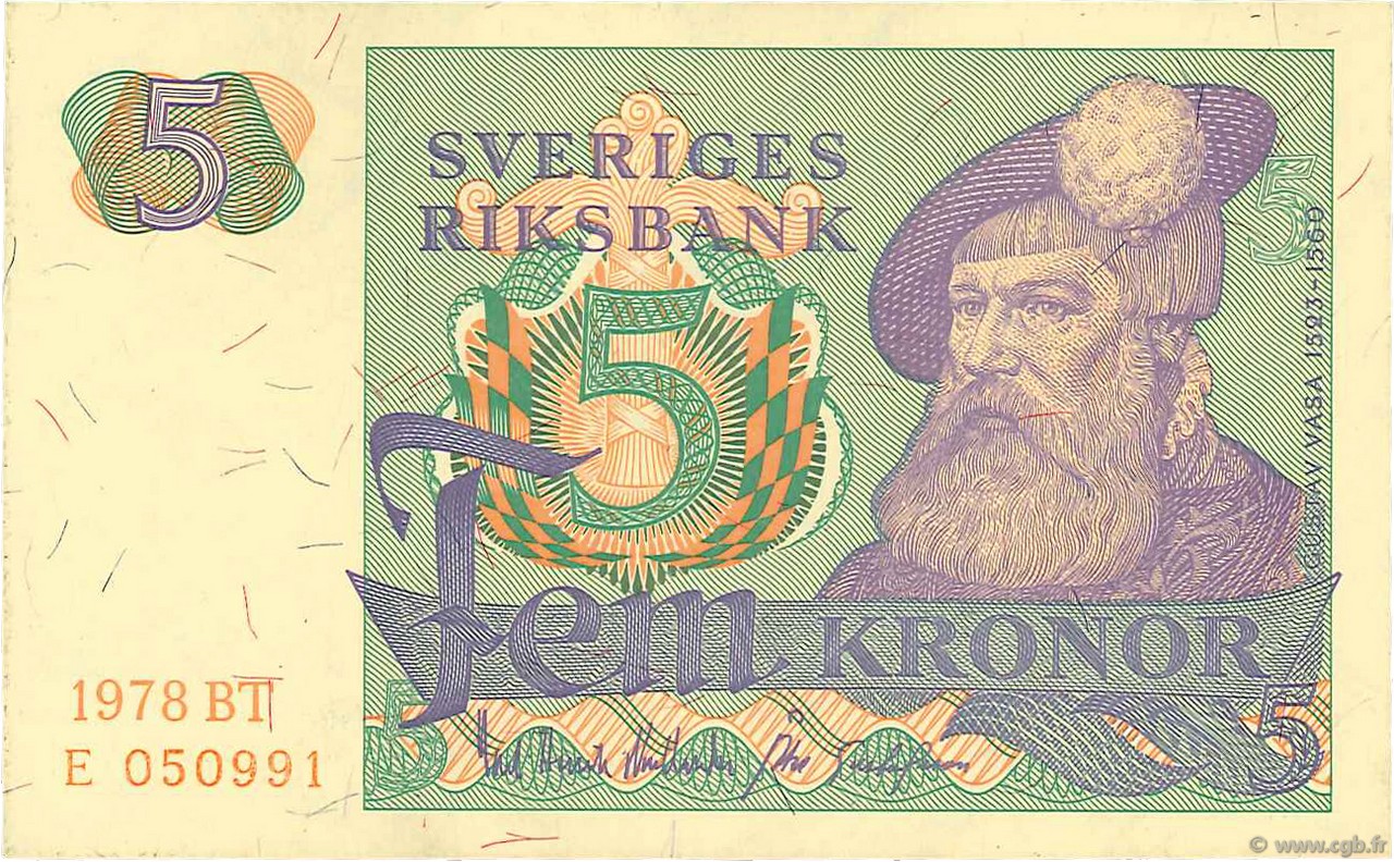 5 Kronor SWEDEN  1978 P.51d XF