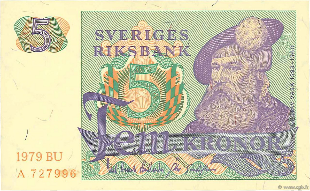 5 Kronor SWEDEN  1979 P.51d UNC