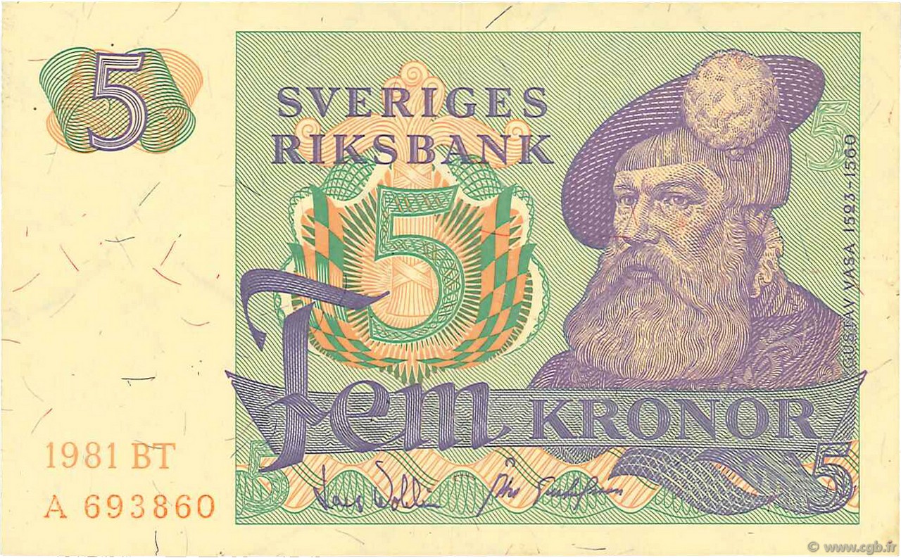 5 Kronor SWEDEN  1981 P.51d VF+