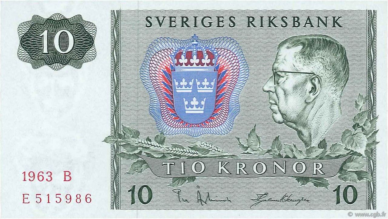 10 Kronor SUÈDE  1963 P.52a fST+