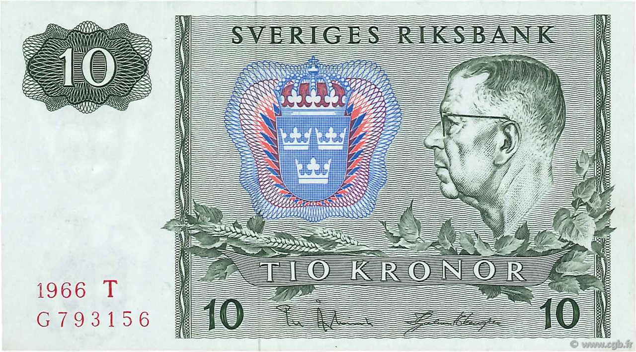 10 Kronor SUÈDE  1966 P.52b fVZ