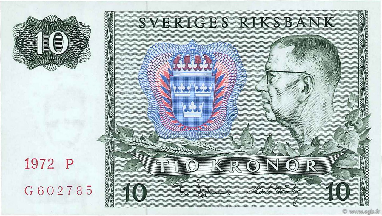 10 Kronor SUÈDE  1972 P.52c fST