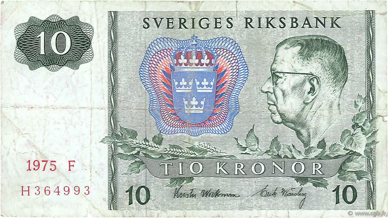 10 Kronor SUÈDE  1975 P.52c MB