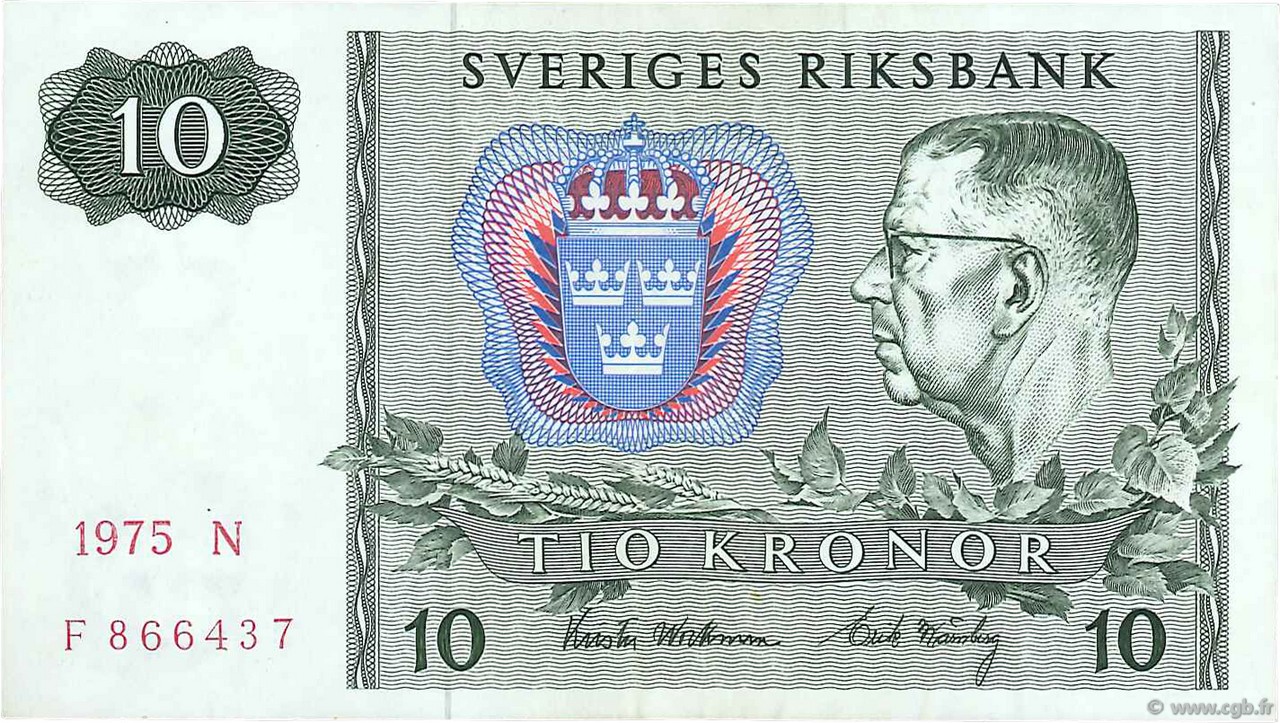 10 Kronor SUÈDE  1975 P.52c fVZ
