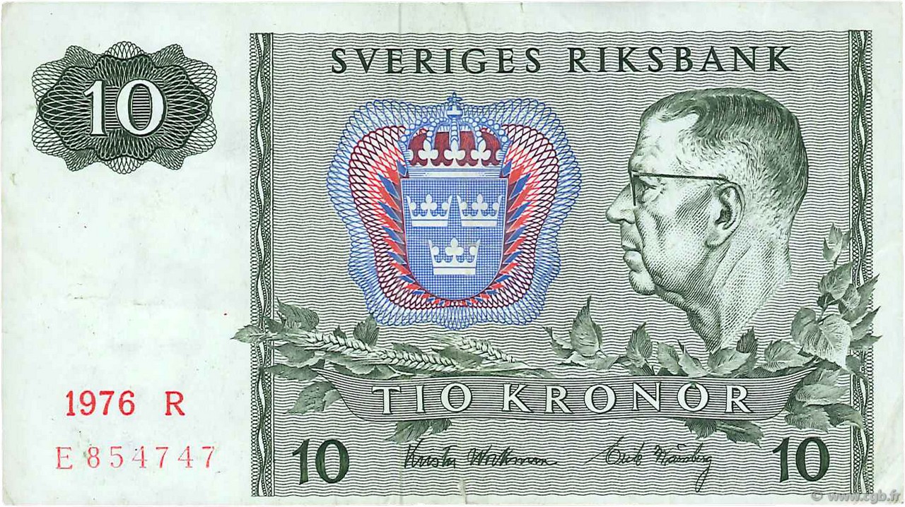 10 Kronor SUÈDE  1976 P.52d VF