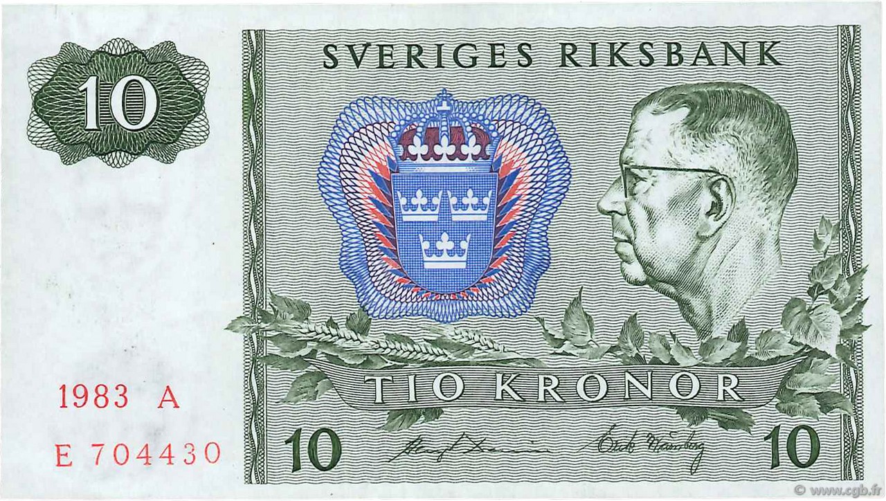 10 Kronor SWEDEN  1983 P.52d XF
