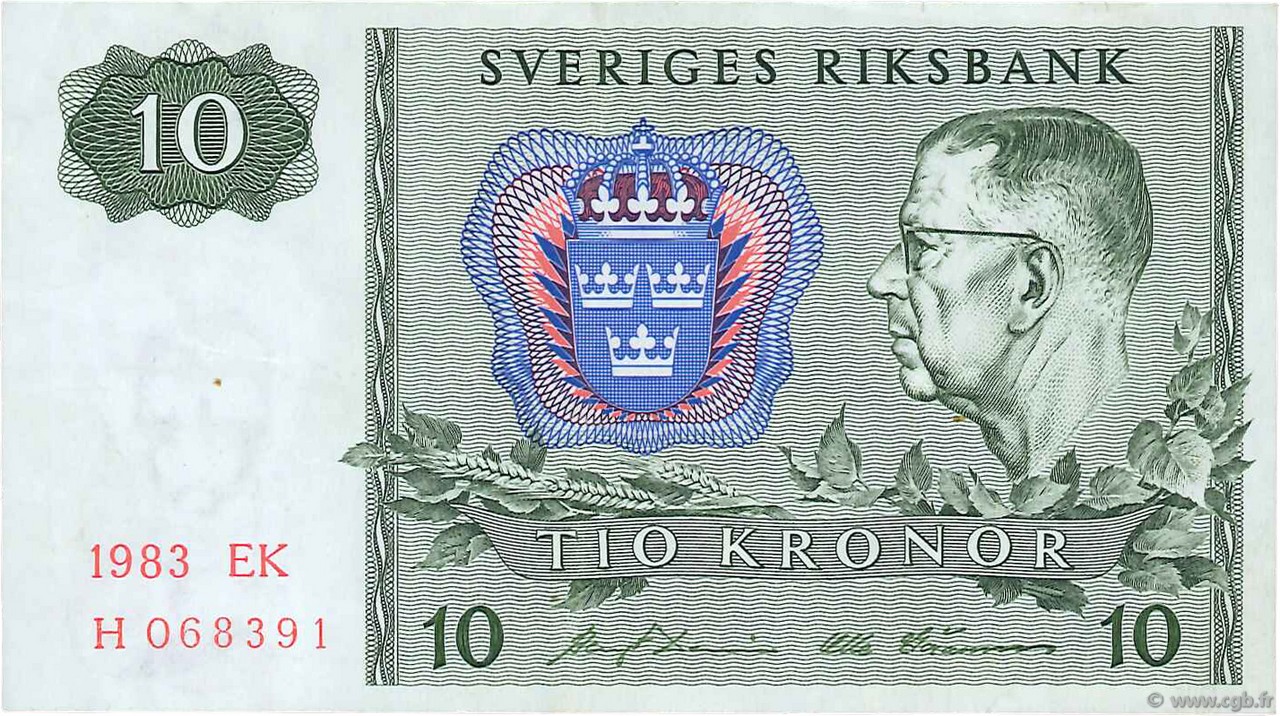 10 Kronor SUÈDE  1983 P.52e SS