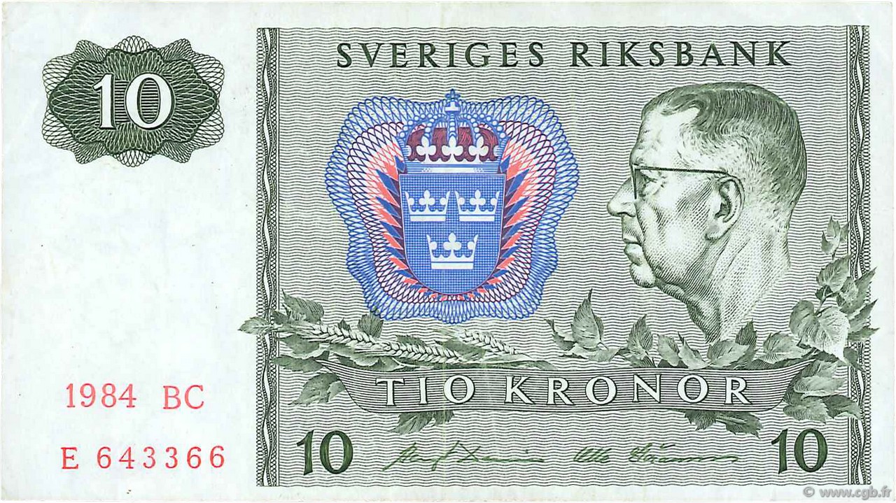 10 Kronor SWEDEN  1984 P.52e VF