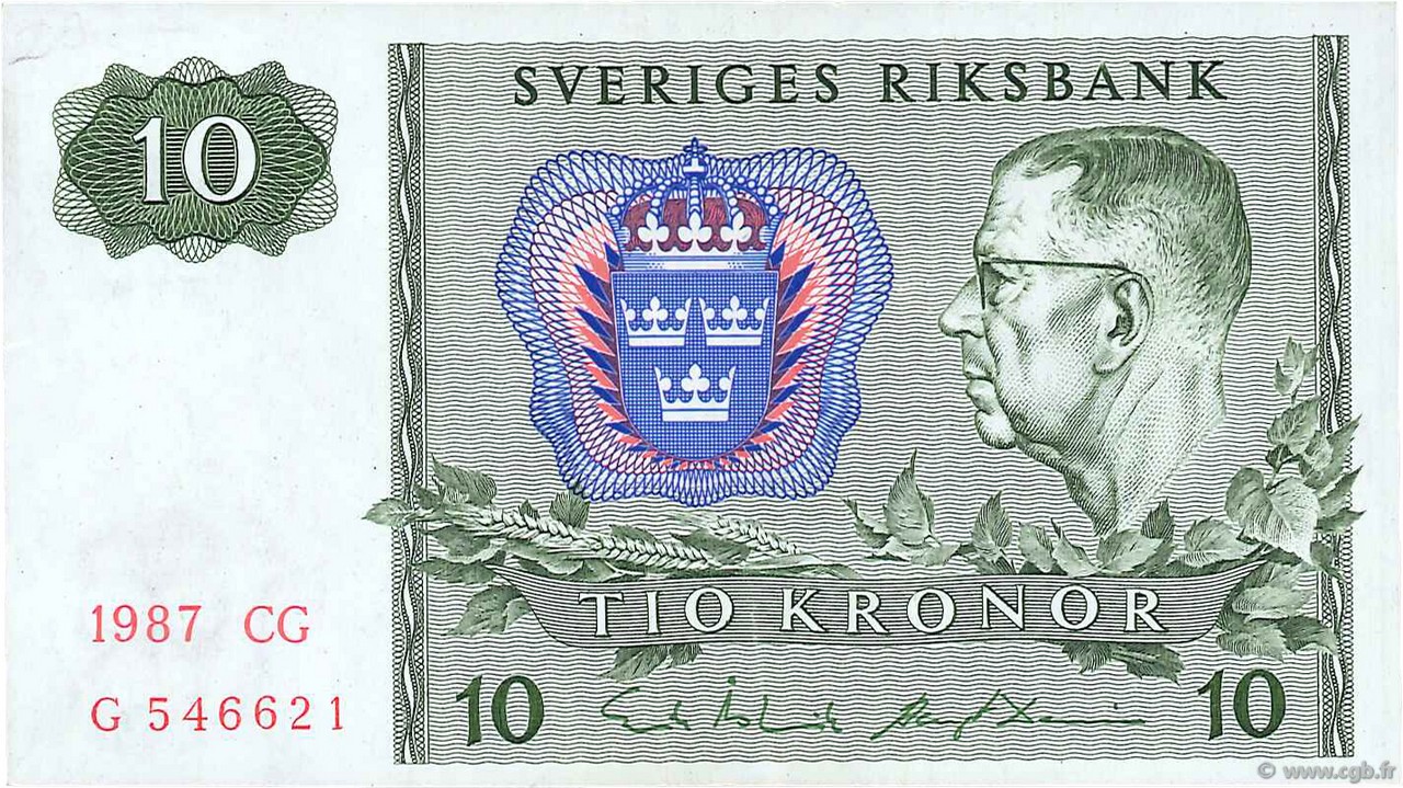 10 Kronor SUÈDE  1987 P.52e MBC+