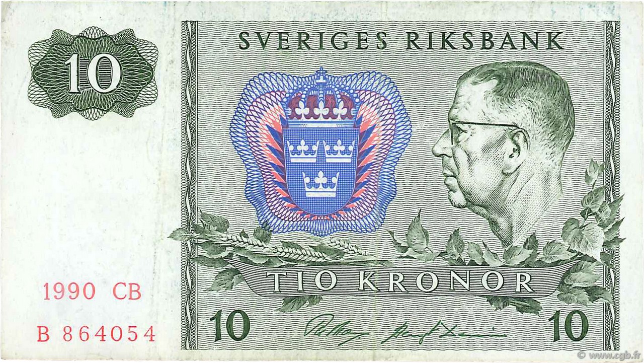 10 Kronor SUÈDE  1990 P.52e q.BB