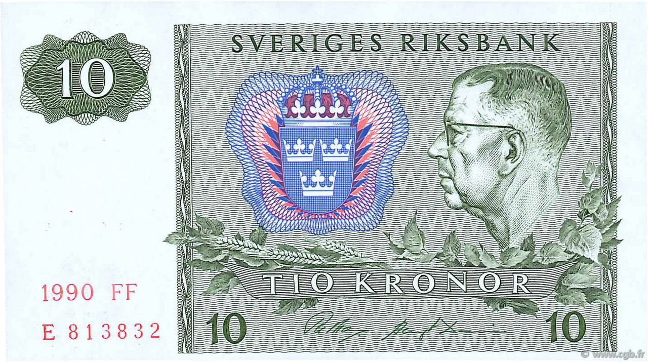 10 Kronor SWEDEN  1990 P.52e UNC