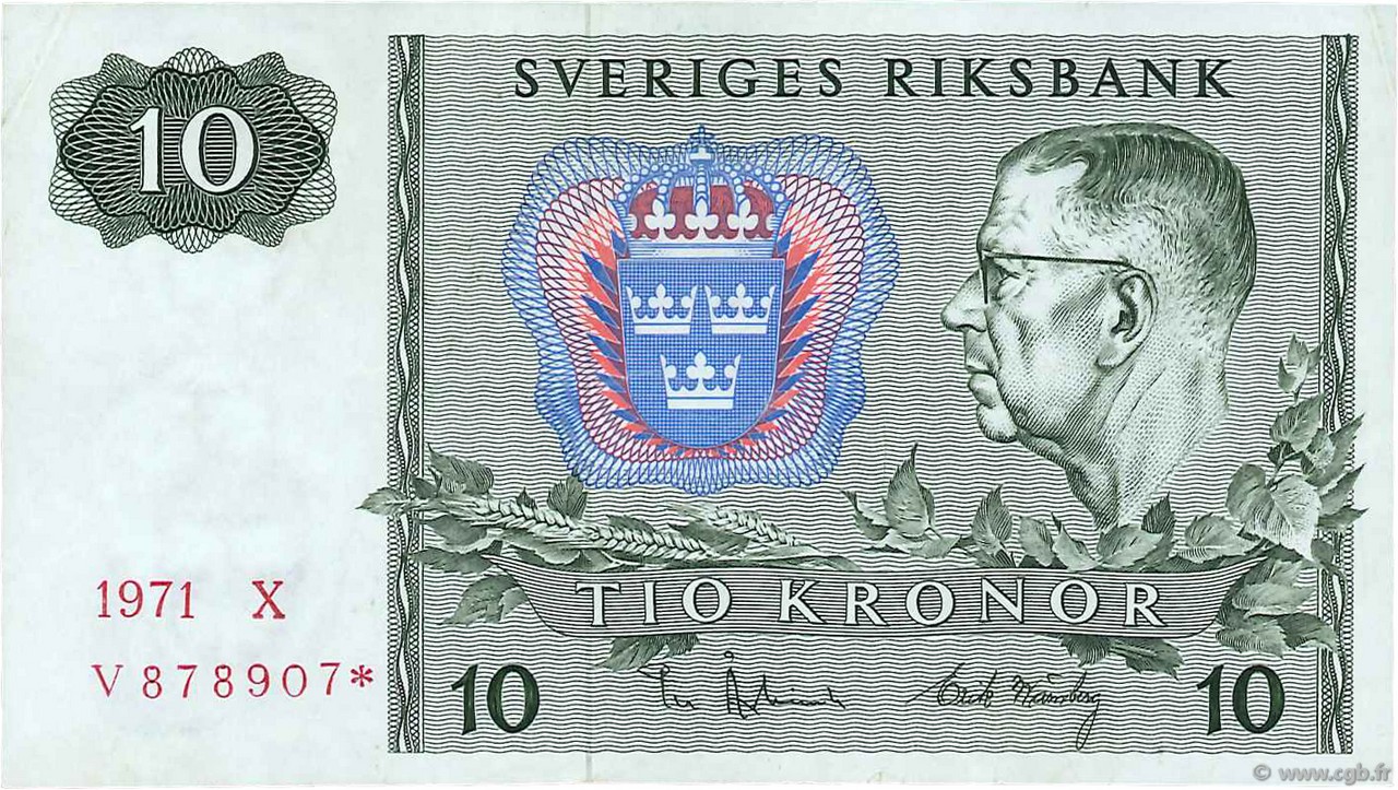10 Kronor SUÈDE  1971 P.52cr1 EBC